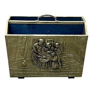 Vintage Brass Magazine Holder with Embossed Design